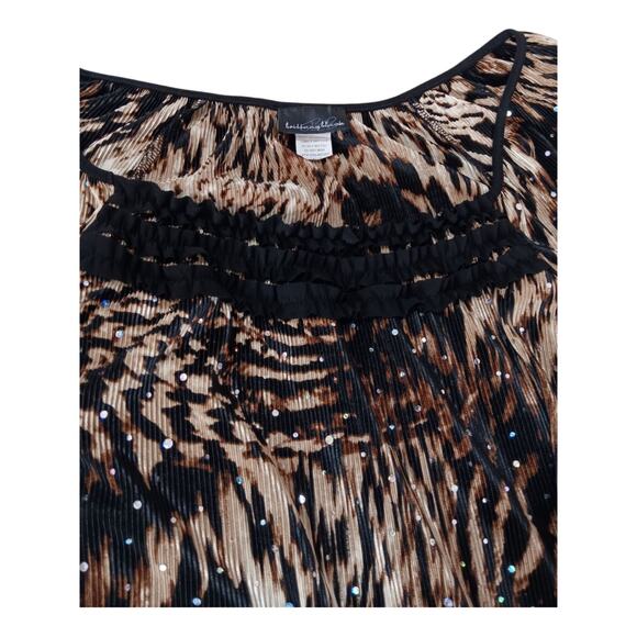 VINTAGE Y2K 90s Blouse Top Beaded Accordion Pleat M/L Animal Whimsigoth Babydoll - Picture 11 of 11